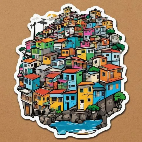 houses clipart,valparaiso,rio de janeiro,clipart sticker,colorful city,niterói,acapulco,floating huts,stickers,sticker,metropolises,bukchon,ecuador,airbnb logo,rio de janeiro 2016,manarola,wooden houses,rio,bondi,cartagena,Unique,Design,Sticker