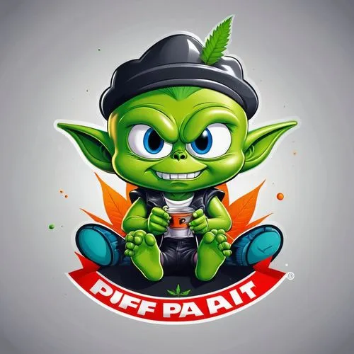 Logo for text "'Puff"' on the theme of looney toon garbage pail kid alien sitting, Marijuana logo theme. 3d logo,paan,paraguay pyg,patrol suisse,flixbus,pequi,p badge,download icon,pubg mascot,png ima