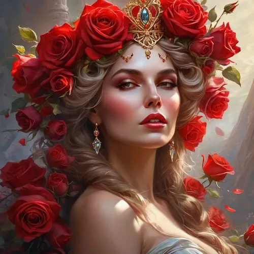 fantasy portrait,persephone,margairaz,red roses,fantasy art,red rose,Conceptual Art,Oil color,Oil Color 22