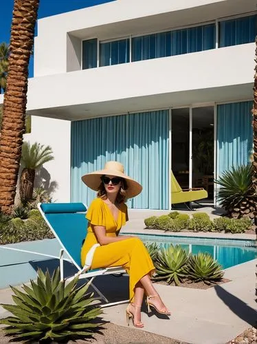 yellow sun hat,mid century modern,palm springs,yellow jumpsuit,mid century house,riviera,mid century,beach house,palmilla,yellow purse,yellow and blue,sun hat,beachhouse,neutra,panama hat,solange,joan collins-hollywood,tropical house,midcentury,yellow,Art,Artistic Painting,Artistic Painting 01