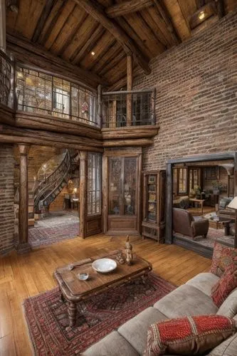 loft,wooden beams,home interior,log cabin,wood floor,wooden floor,log home,great room,hardwood floors,attic,family room,rustic,crib,the cabin in the mountains,wooden stairs,cabin,new england style hou