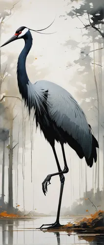 Describe the graceful flight of a crane bird in a serene forest.,eastern crowned crane,red-crowned crane,white-naped crane,gray crowned crane,crane-like bird,grey neck king crane,grey crowned crane,de