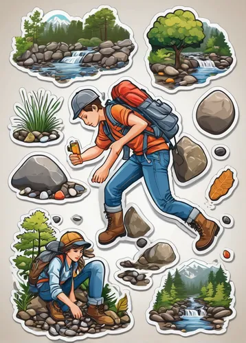 geologist,hiking equipment,types of fishing,raft guide,mountain guide,rock fishing,forest workers,clipart sticker,hiker,lumberjack pattern,outdoor recreation,retro 1950's clip art,people fishing,backpacker,mountain rescue,pictogram,hikers,fishing camping,trail searcher munich,wildlife biologist,Unique,Design,Sticker