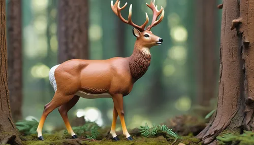 Write a descriptive paragraph about the majestic Pere David's deer in a serene forest setting.,male deer,whitetail,whitetail buck,european deer,white-tailed deer,pere davids male deer,elk,red deer,for