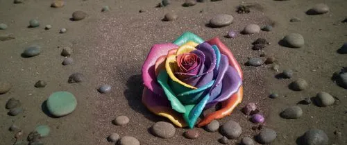 пусто,the rainbow colored flower is placed on the sand,rainbow rabbit,rainbow waves,beach glass,colored rock,abstract rainbow,beach toy