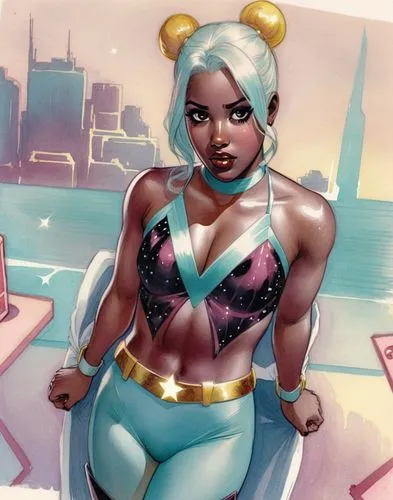 an illustration of an adult female dressed in a space suit,ororo,monique,namorita,stargirl,toccara,amora,Illustration,American Style,American Style 11