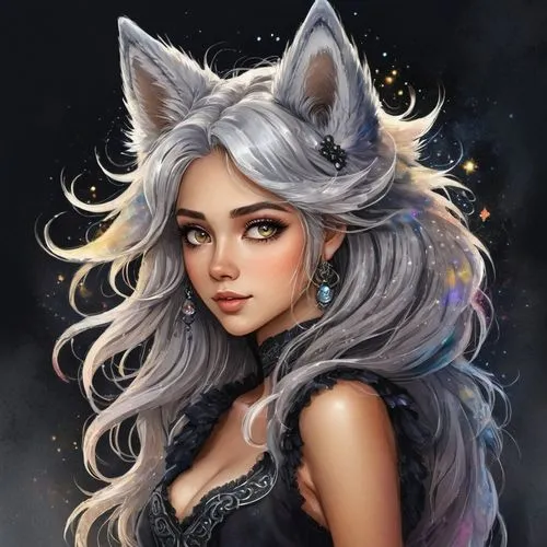 fantasy portrait,furgal,kittani,constellation wolf,wolffian,luna,wolfsschanze,white fox,fox,grizabella,kitsune,fantasy art,miqati,aleu,lyuba,fairy tale character,wolf,lumi,nyx,gray kitty,Illustration,Abstract Fantasy,Abstract Fantasy 01