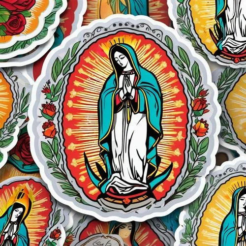 mexican calendar,the prophet mary,to our lady,mexican culture,nesting dolls,matryoshka doll,nesting doll,mexican tradition,corpus christi,catholicism,pregnant woman icon,spanish missions in california,tortillas,day of the dead icons,queretaro,medicine icon,fatima,hand of fatima,carmelite order,mary 1,Unique,Design,Sticker