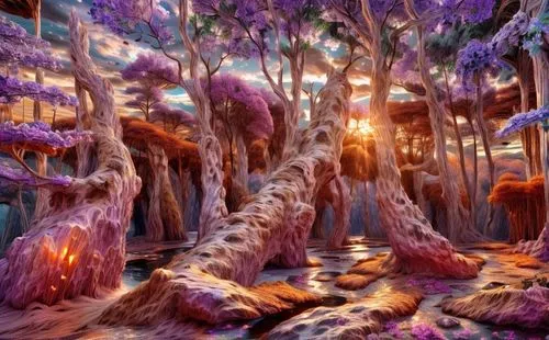 tree grove,enchanted forest,fairy forest,magic tree,mandelbulb,fractal environment