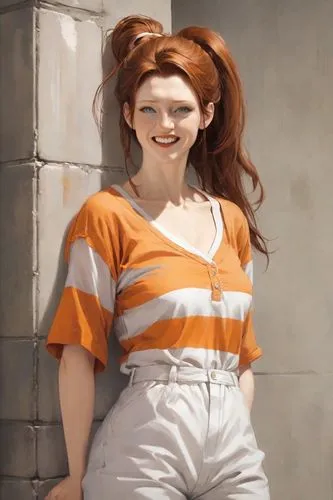 mini e,barb,rockabella,girl in t-shirt,girl in a historic way,dwarf sundheim,girl in overalls,digital painting,mini,silphie,orange,kosmea,art,fatayer,portrait of a girl,nora,cgi,dwarf,cinnamon girl,world digital painting,Digital Art,Comic