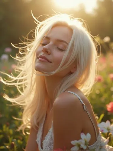 beautiful girl with flowers,girl in flowers,ginta,flower in sunset,bach flower therapy,ecstatic,Photography,General,Realistic