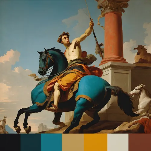 man and horses,perseus,apollo,napoleon,kunsthistorisches museum,neoclassical,vittoriano,centaur,napoleon bonaparte,classical antiquity,joan of arc,apollo and the muses,bougereau,bactrian,color palette,conquistador,artemisia,st george,phaeton,julius caesar,Art,Classical Oil Painting,Classical Oil Painting 40