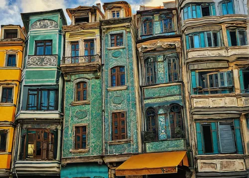 galata,colorful facade,istanbul,liguria,venezia,buildings italy,porto,genoa,italy liguria,portofino,cinque terre,istanbul city,valparaiso,sicily window,row of windows,colorful city,row of houses,florentine,tenement,burano,Illustration,Realistic Fantasy,Realistic Fantasy 41