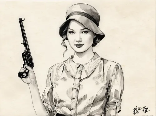 girl with gun,girl with a gun,woman holding gun,vintage drawing,watercolor pin up,retro pin up girl,pin-up girl,vintage woman,vintage girl,pin up,pin up girl,retro women,pin-up,retro woman,vintage women,retro girl,holding a gun,valentine pin up,pin ups,vintage asian,Illustration,Paper based,Paper Based 30