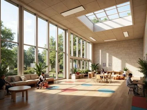 daylighting,sunroom,school design,3d rendering,clerestory,renderings,atriums,loft,revit,tugendhat,crittall,skylights,conservatory,cohousing,modern room,interior modern design,concrete ceiling,conservatories,orangery,children's interior