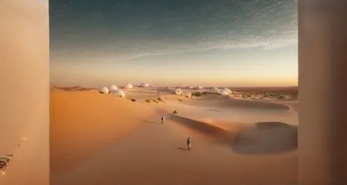 desert ground in suadi arabia desert,a wide open desert area with many white balls in the distance,dubai desert,admer dune,360 ° panorama,libyan desert,dune sea,masdar