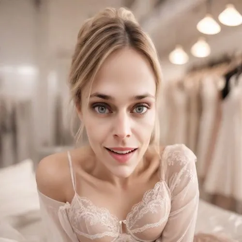 A friendly woman with a clear smile and a smile on her face works tirelessly to create the ultimate lingerie brands that will leave a lasting impression on all who pass by.,blonde in wedding dress,lil