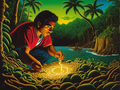 bahian cuisine,khokhloma painting,indigenous painting,samoa,polynesian,pongal,palm oil,luau,amazonian oils,monkey island,el dorado,game illustration,kalua,palm reading,painting technique,polynesia,puerto rican cuisine,woman at the well,mahé,people fishing,Conceptual Art,Daily,Daily 19