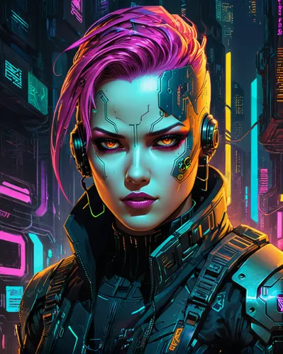 cyberpunk,cyber,cyborg,streampunk,sci fiction illustration,neon,neon human resources,neon makeup,punk,punk design,scifi,cybernetics,neon arrows,vector girl,renegade,neon colors,sci fi,nova,cyberspace,mohawk,Unique,Design,Character Design