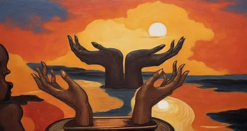 sunset at africa,el salvador dali,oil on canvas,buddha's hand,praying hands,feitelson,torchbearer,dali,lichenstein,baptism of christ,lake of fire,oil painting,benton,golden candlestick,oil painting on