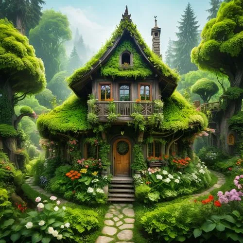 house in the forest,dreamhouse,witch's house,little house,forest house,fairy village,home landscape,beautiful home,arrietty,tree house,small house,wooden house,fairyland,cottage garden,witch house,ancient house,herbology,fairy tale castle,miniature house,green garden,Conceptual Art,Fantasy,Fantasy 11