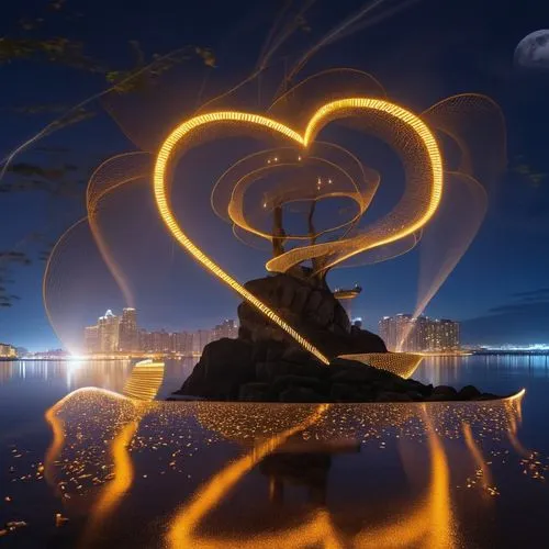 ภาพยามกลางคืน สวยมืออาชีพ ประกอบไฟสว่างอื่นที่สวยงาม,lightpainting,drawing with light,light painting,heart of love river in kaohsiung,fire heart,light art,golden heart,light drawing,heart swirls,roman