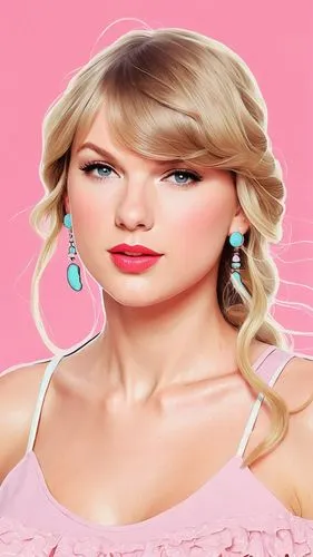 Taylor swift in cartoon with soft colors,a drawing of a lady in pink,swiftlet,pink background,swifty,pink vector,rose png,swiftmud,Illustration,Children,Children 06