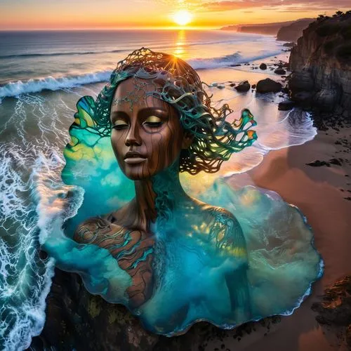 oshun,mother earth statue,naiad,amphitrite,la jolla,bodypainting,sirena,mother earth,naiads,esalen,water nymph,fathom,encinitas,sirene,sunset cliffs,nereid,siren,woman sculpture,laguna beach,moana,Photography,Artistic Photography,Artistic Photography 07