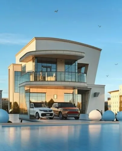 car showroom,cube house,cube stilt houses,luxury property,futuristic architecture,modern house,Photography,General,Realistic