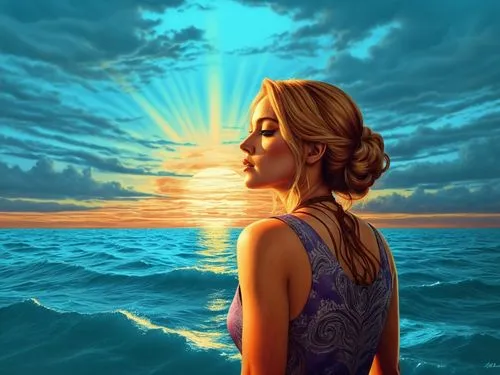 amphitrite,wyland,sun and sea,mermaid background,world digital painting,atlantica