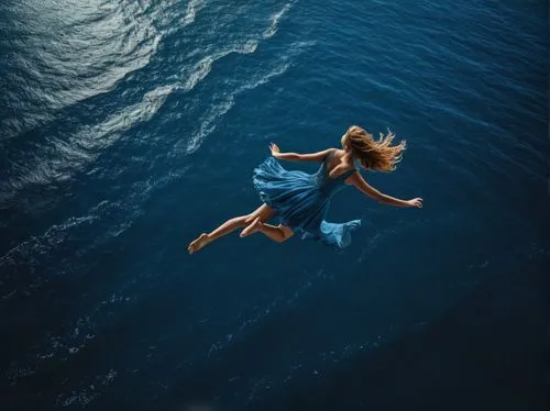 floating in the air,blue sea,weightless,adrift,plongeon,exhilaration,Photography,General,Fantasy