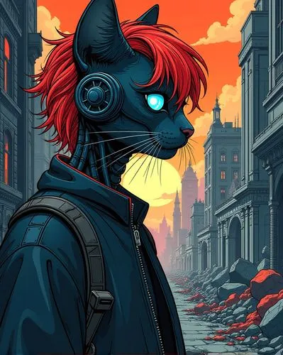 bulgakov,alleycat,red cat,firecat,street cat,celldweller,Illustration,American Style,American Style 04