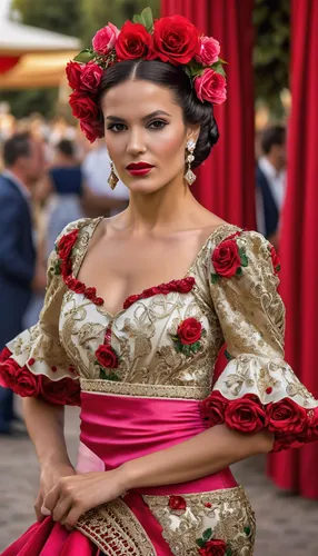 flamenco,miss circassian,sint rosa festival,matador,quinceañera,russian folk style,folk costume,traditional costume,peruvian women,mexican culture,bulgarian,mexican tradition,frida,albania,rosa bonita,folk costumes,the carnival of venice,mexican,asian costume,la catrina,Photography,General,Realistic