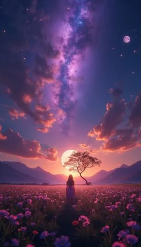 violet evergarden,purple landscape,schierke,schierholtz,blooming field,japanese sakura background,Photography,General,Realistic