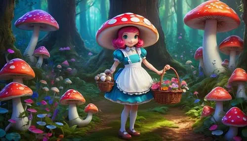 mushroom landscape,fairy forest,toadstools,alice in wonderland,fairy village,toadstool,club mushroom,forest mushroom,mushroom hat,mushroom island,shrooms,agaric,amanita,fairy world,mushrooms,forest mushrooms,wonderland,mushroom type,mushroomed,red mushroom,Art,Artistic Painting,Artistic Painting 29