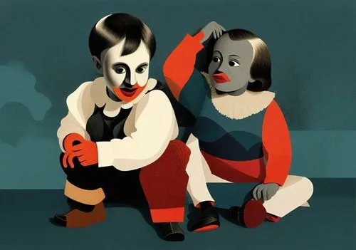 kitaj,mimes,colescott,vaudevillians,ventriloquist,ventriloquists,pagliacci,cocorosie,ventriloquism,harlequinade,spiegelman,mime,aterciopelados,pierrot,harlequin,blohowiak,munari,pareja,cabaret,cubists