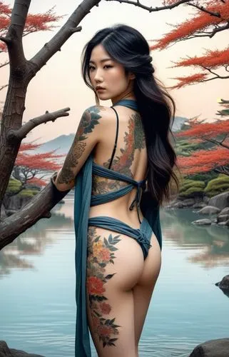 bodypaint,oriental girl,asian vision,hoshihananomia,body painting,japanese art