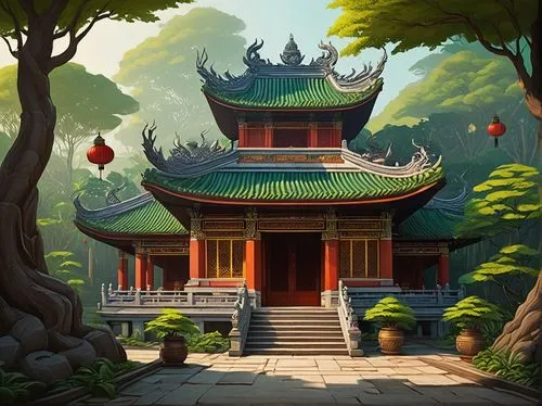 asian architecture,hall of supreme harmony,dojo,buddhist temple,world digital painting,tianxia,hanging temple,jinchuan,pagodas,sanshui,cartoon video game background,fengshui,baoding,yonghai,pangu,kaixian,jixian,digital painting,qibao,wanxian,Illustration,Black and White,Black and White 02