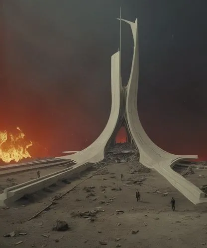 burning man,futuristic landscape,scale model,the white torch,khartoum,futuristic architecture,concept art,district 9,3d render,digital compositing,stargate,the volcano,render,obelisk,monolith,starship,pillar of fire,space port,futuristic art museum,cinema 4d