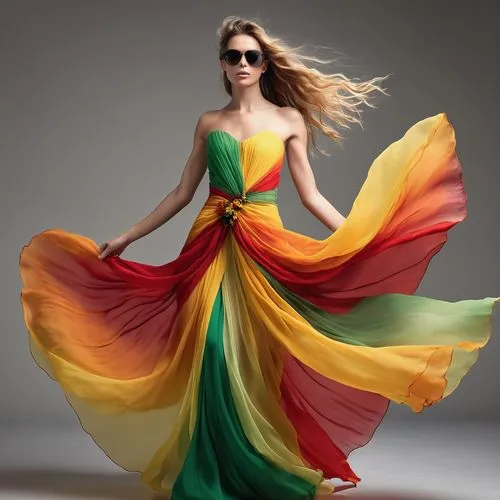 siriano,a floor-length dress,vibrantly,bird of paradise,drees,colourfully,dress form,girl in a long dress,vibrant color,vestido,rainbow colors,flamenca,women fashion,colorfulness,caftan,evening dress,raw silk,fashion vector,kente,flamboyantly,Photography,General,Realistic