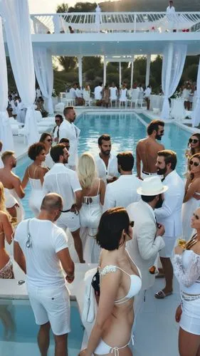 white party, people, club, litgh, colors, summer, water, plans, pool, ,there are people standing around in the pool,bilzerian,bacchanal,sauceboat,champagne reception,on a yacht,easycruise,Photography,