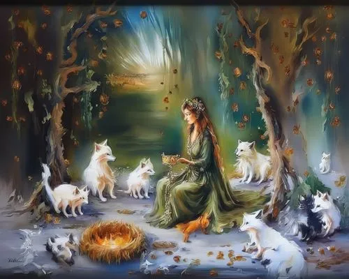 fantasy picture,fantasy art,faerie,dryad,hare krishna,oil painting on canvas,fairy forest,elven forest,druids,faery,borzoi,apollo and the muses,indian art,nativity,the enchantress,enchanted forest,art