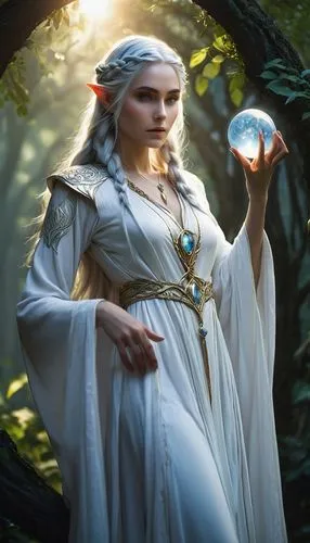 galadriel,elvish,crystal ball-photography,elven,lorien,druidry,sorceror,sorceress,amalthea,fantasy picture,crystal ball,ciri,noldor,fantasy portrait,sigyn,sorceresses,ellinor,arkenstone,moonstone,frigga,Illustration,Paper based,Paper Based 03