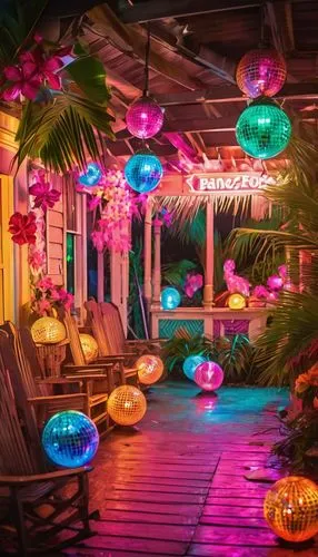 colored lights,neon cocktails,kanaloa,colorful light,paradisus,party lights,beach bar,tropical house,delight island,party decoration,beach restaurant,krathong,luau,cabana,fairy lanterns,curacao,boardwalk,party decorations,cabanas,margaritaville,Illustration,Realistic Fantasy,Realistic Fantasy 38