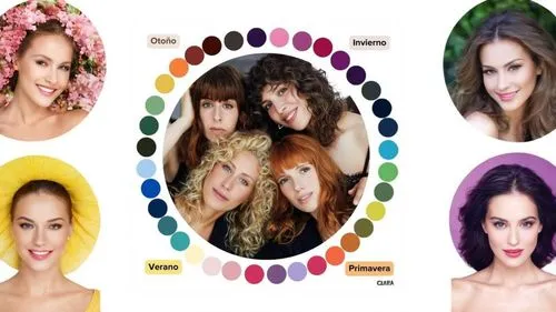 Beautiful and happy women in the study of seasonal theory color,the four beautiful women all have their pos painted on them,color wheel,floricienta,colour wheel,colourists,clairol,meninas