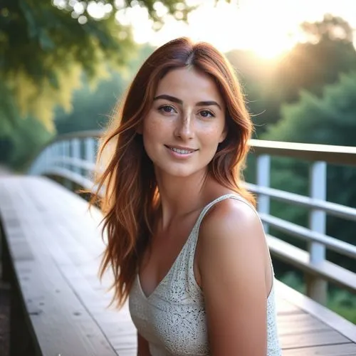 a smiling young woman sitting on a wooden bench,sinunguruza,kubra,muguruza,boschi,shailene,petka