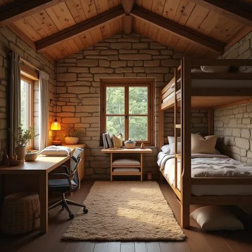 rustic aesthetic,sleeping room,small cabin,rustic,the cabin in the mountains,lodge,coziness,great room,log cabin,bedroom,chambre,wooden beams,guest room,cabin,inglenook,bedroomed,bunkhouse,log home,hayloft,loft,Photography,General,Realistic