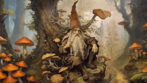 radagast,elfland,pilz,phellinus,trumpet chanterelle,mycologist