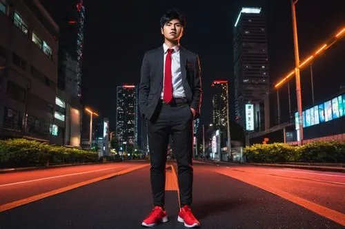 ceo,red tie,white-collar worker,business angel,anime japanese clothing,tie shoes,walking man,connectcompetition,standing man,neon human resources,tall man,businessman,jin deui,man's fashion,a black man on a suit,men's suit,pedestrian,formal guy,suit,red shoes,Conceptual Art,Fantasy,Fantasy 16