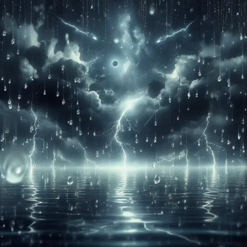 an image of rain falls and a man with his face covered in clouds,rainfall,rainstorm,cloudburst,cloudbursts,silver rain,rainstorms